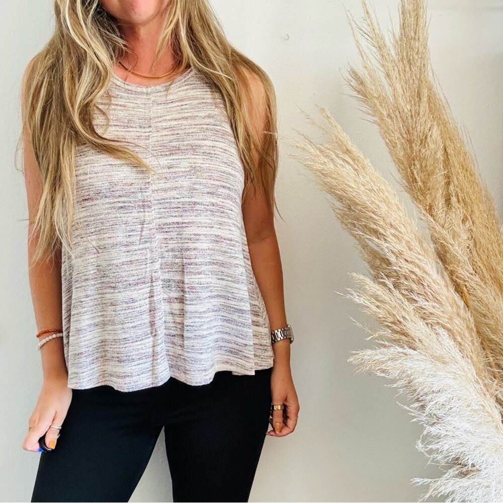 KNOX ROSE Pink Grey Cream Heather Sweater Knit Swing Tank Top Shirt Blouse S